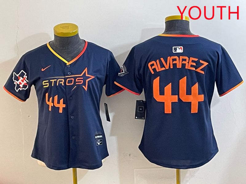 Youth Houston Astros #44 Alvarez Drak Blue Three generations Joint Name 2025 Nike MLB Jersey style 4108